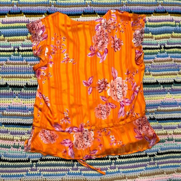 Vince Camuto Orange Rio Gardens floral v-neck button down peplum top blouse - Picture 5 of 7